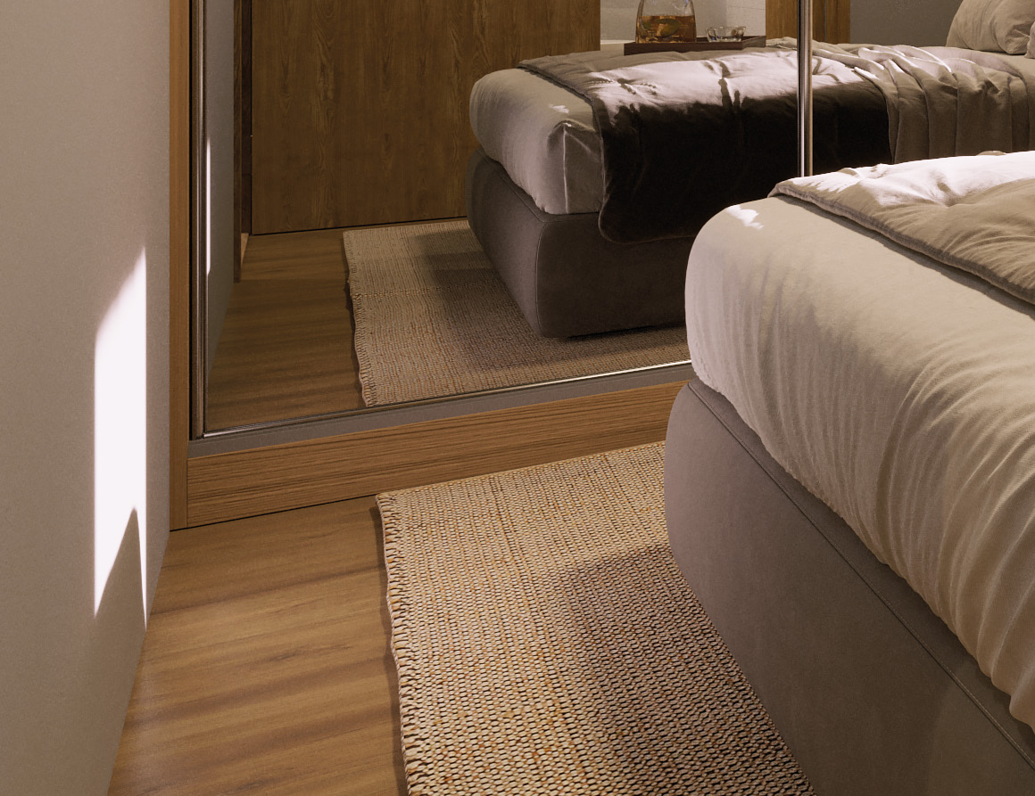 Suíte casal com decoração aconchegante
